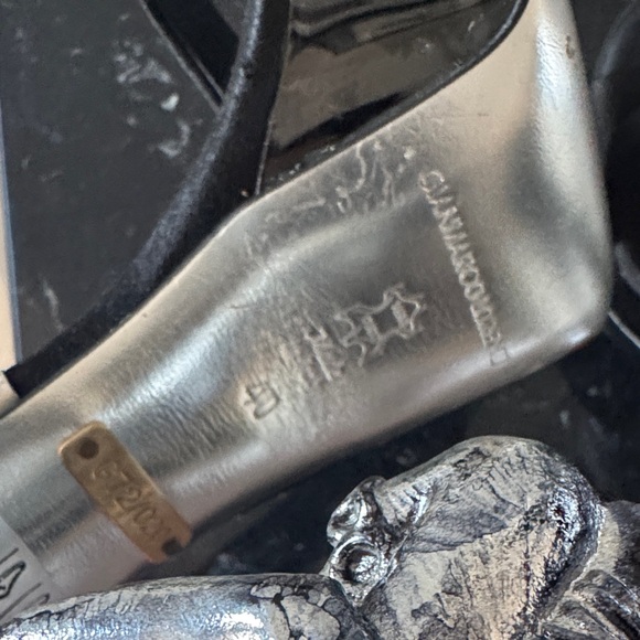 Gianmarco Lorenzi Black Satin Crystal Sandals Heels with Sculpted Nubian heel 40 - Picture 5 of 5